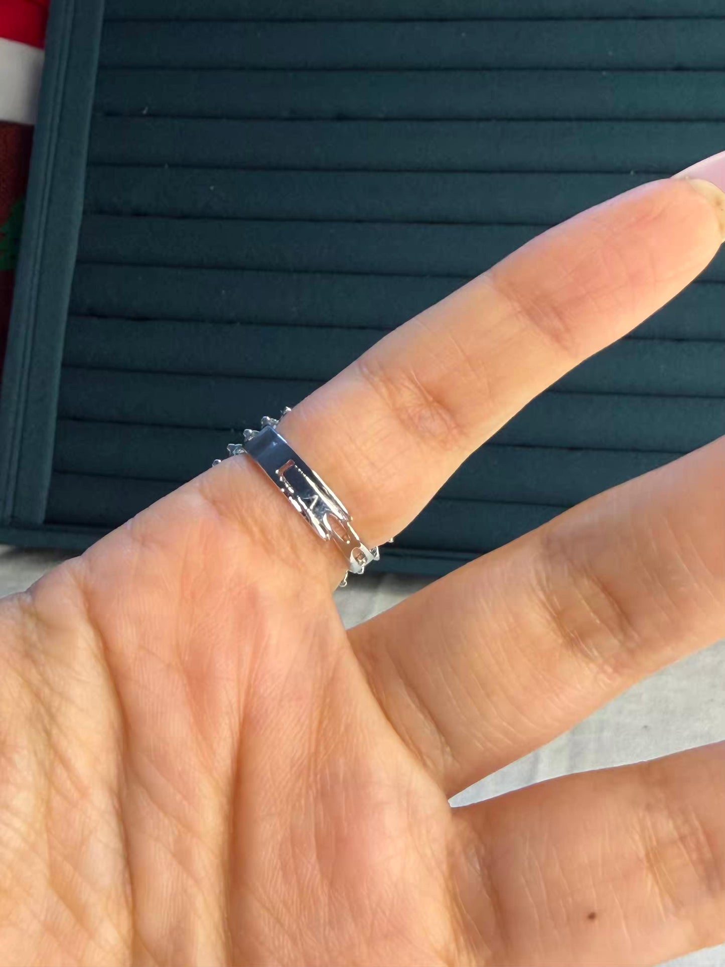 Emerald Green Big Stone Statement Silver Plated Premium Ring (Adjustable)