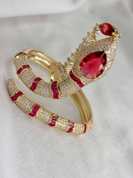 Ruby Snake Premium Kada Bangle 18K Gold Plated Bangle