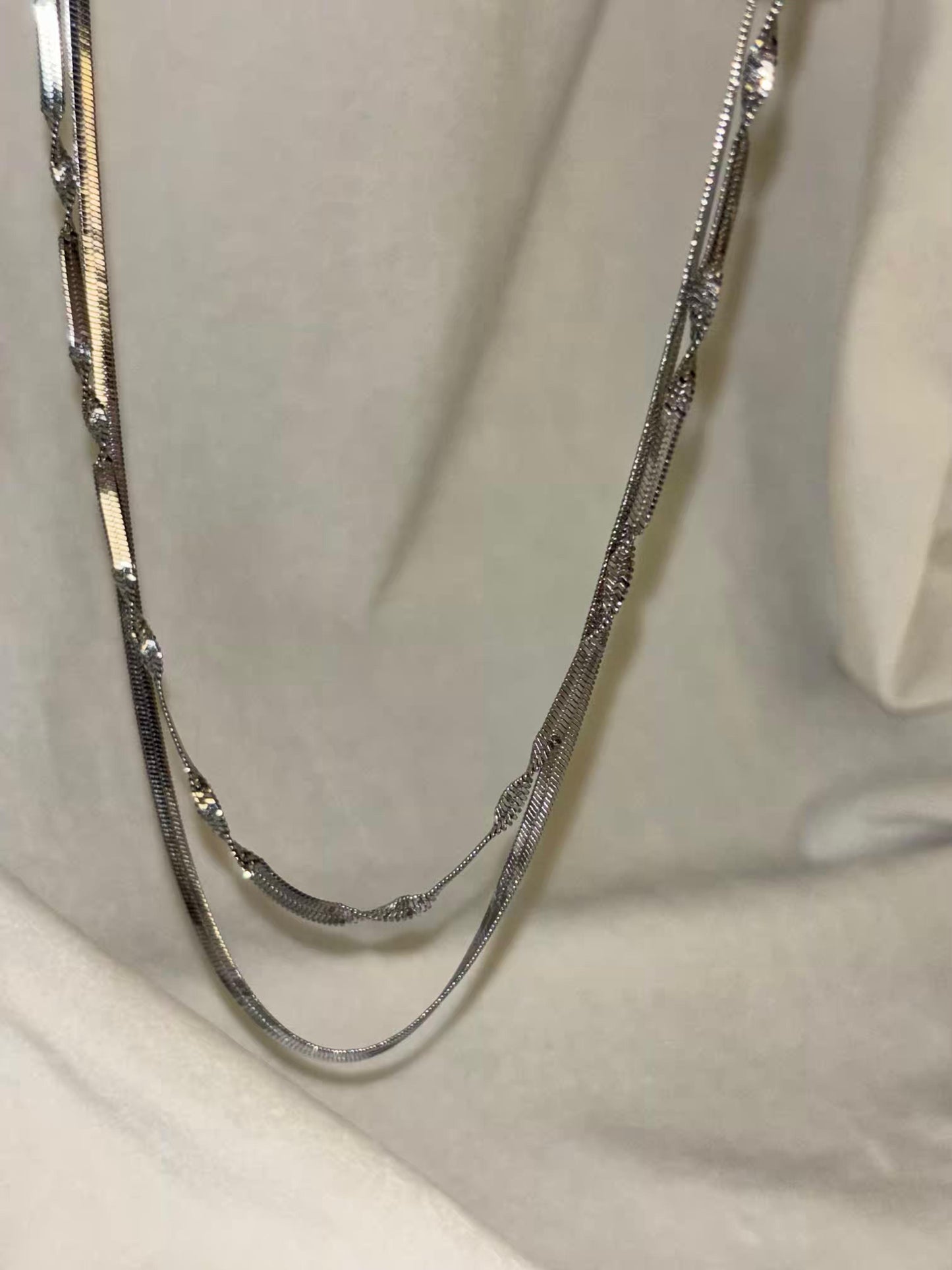 Dual Layered Snake Chain Necklace Silver Plated Premium Necklace