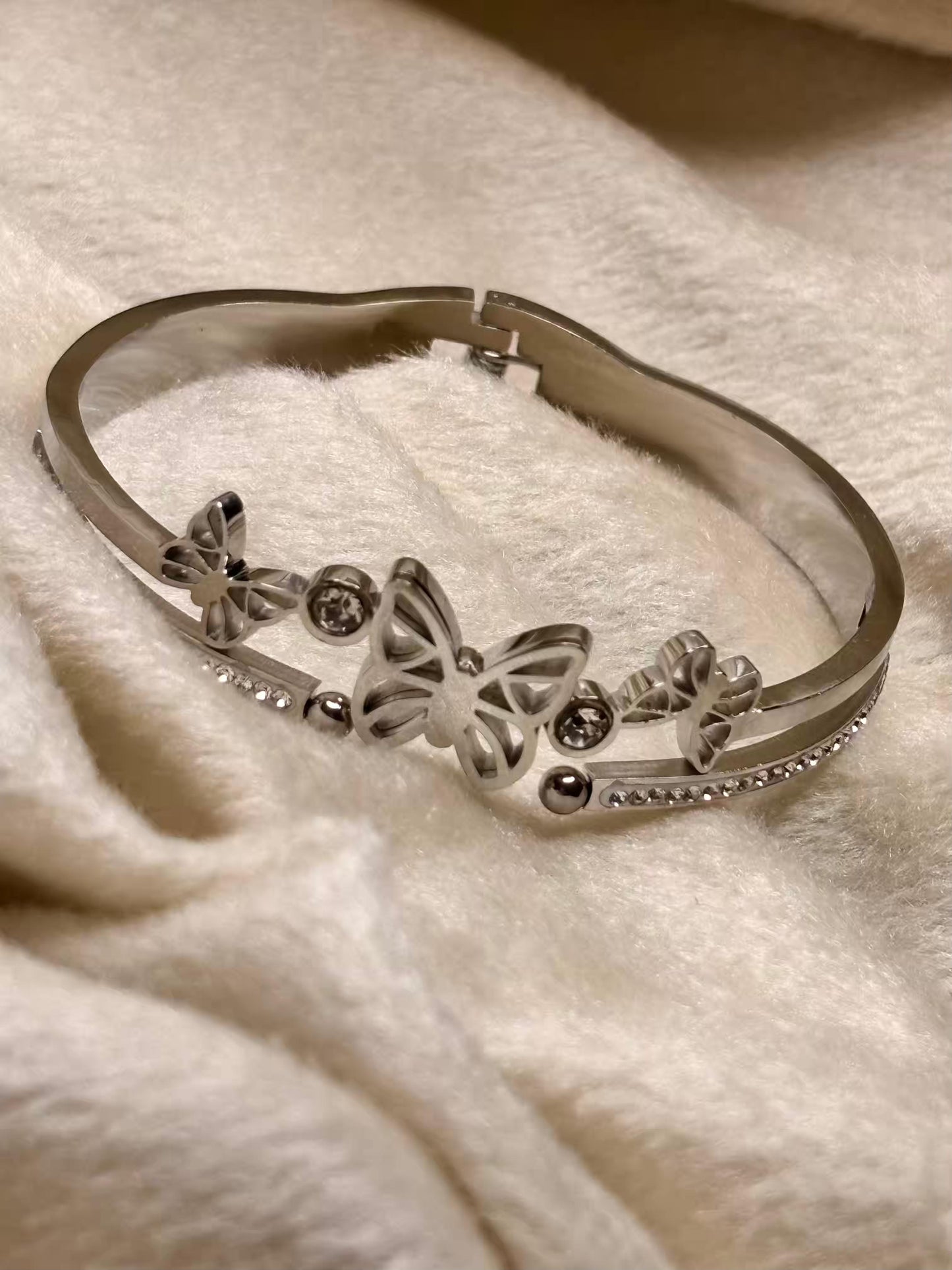 For Thin Wrist Silver Butterfly Triad Bangle Silver plated Premium Bangle 2.2 - 2.4 Size