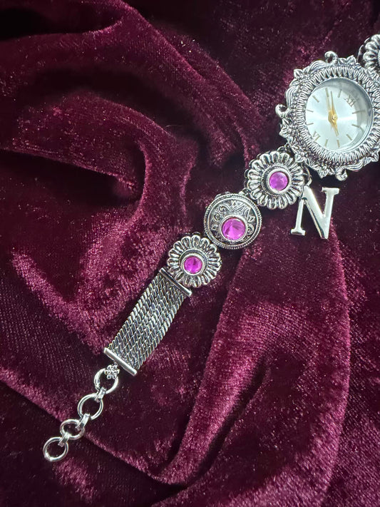 Silver-Tone Navratri Oxidised Heritage Watch