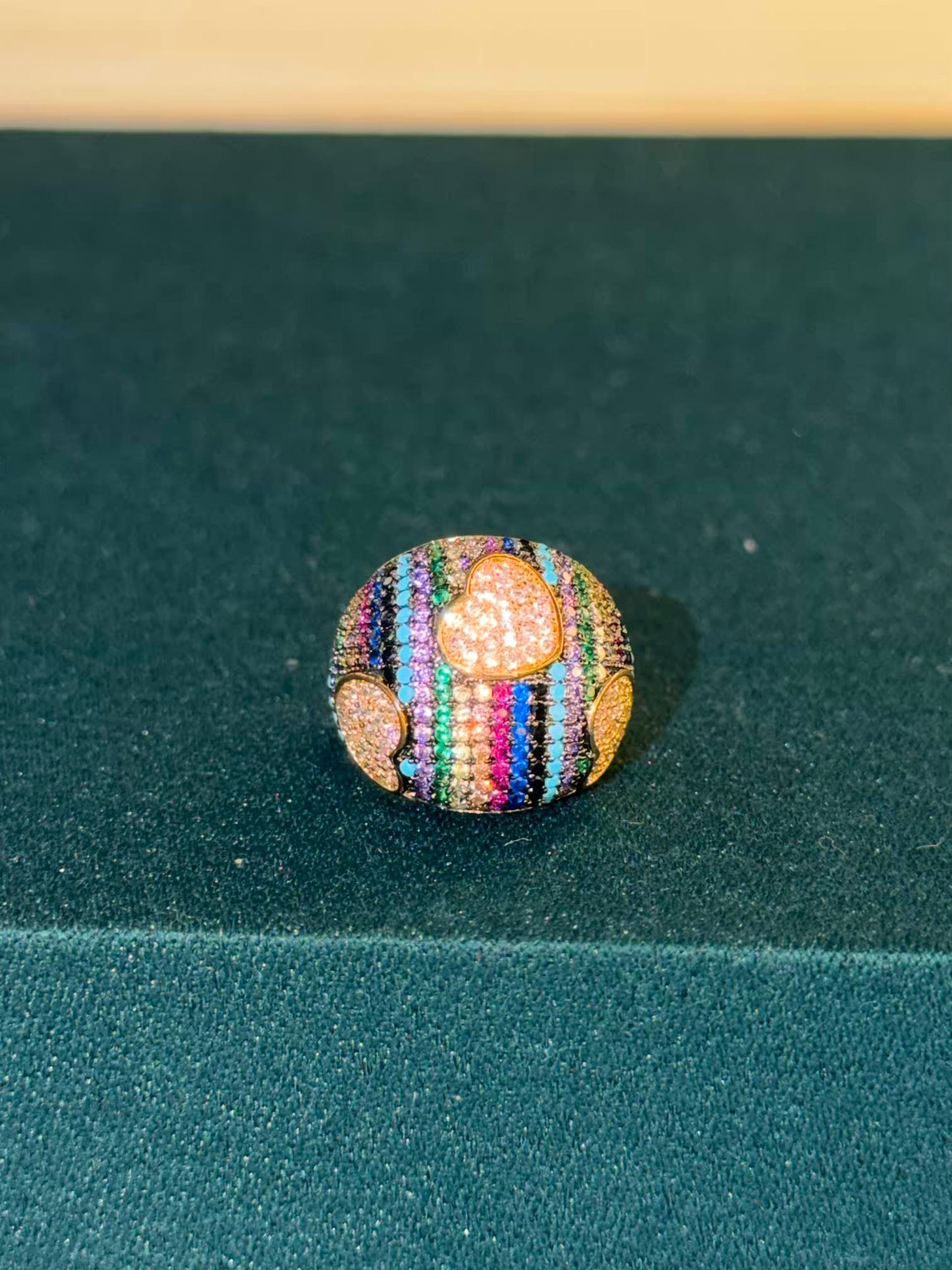 Multicoloured Rainbow Hearts Gold Plated Ring Size 7 US