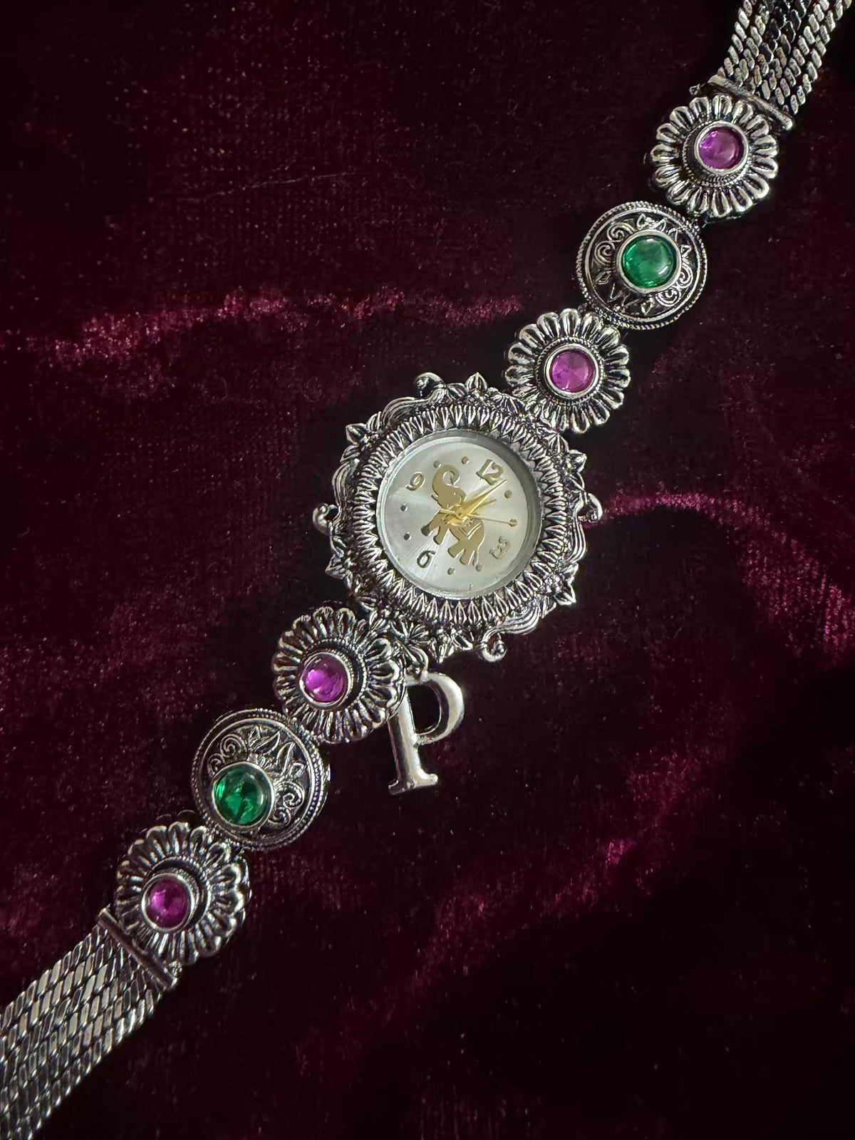 Royal Rajwada Inspired Silver-Tone Navratri Oxidised Heritage Watch