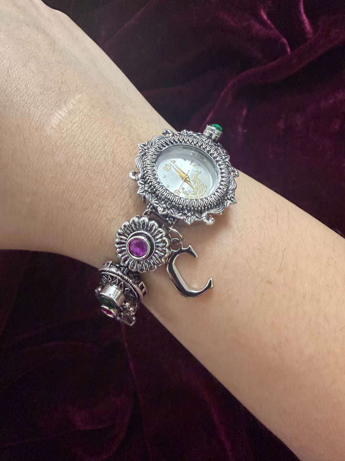 Noor-E-Gul Silver-Tone Navratri Oxidised Heritage Watch