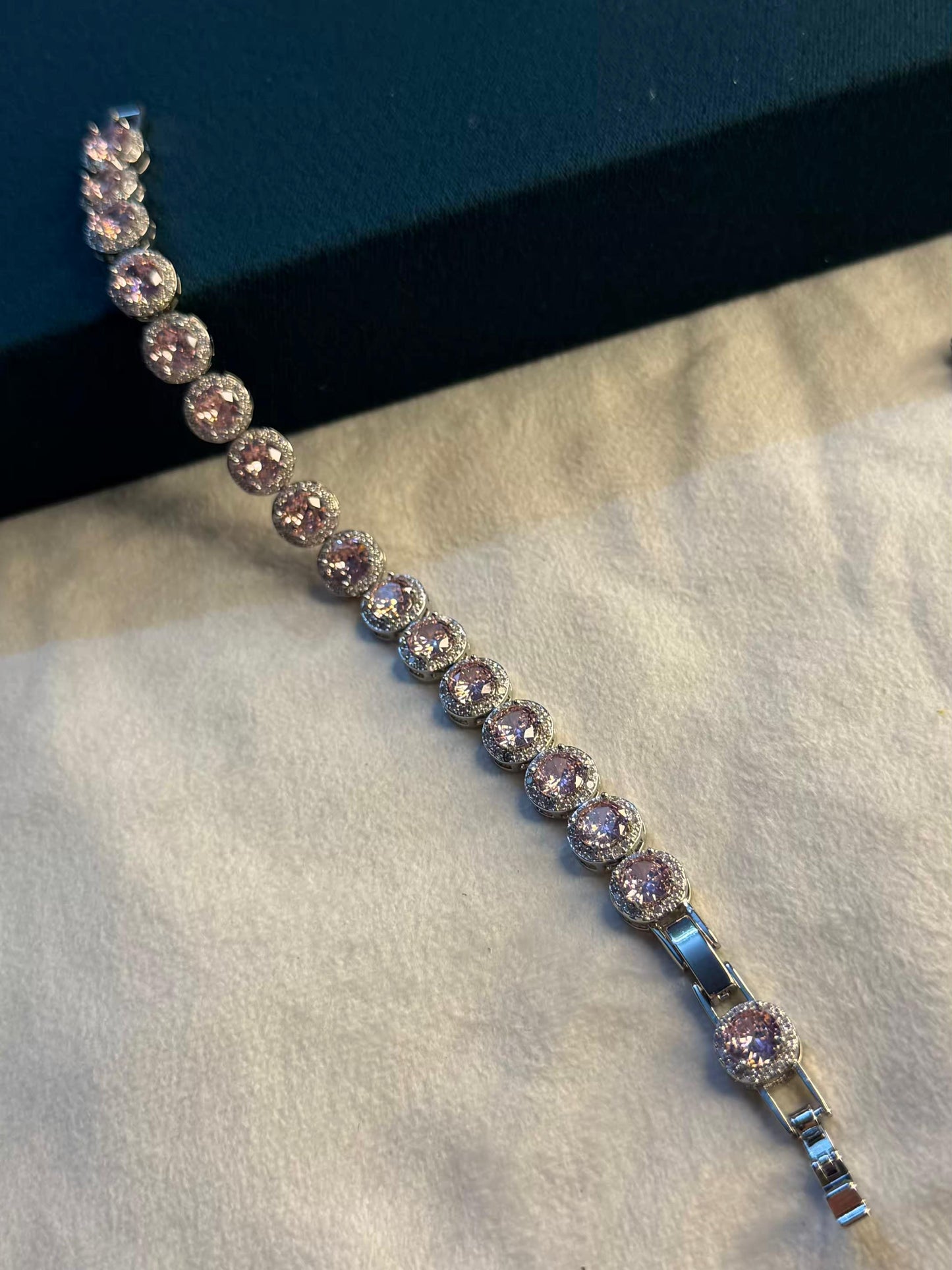 Rose Ice Halo Silver Plated Tennis Bracelet