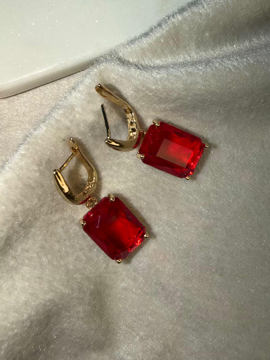 Wine Red Stud Gold Plated Earrings