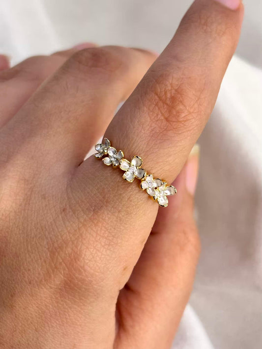 Open Flower Stack Ring 18K Gold Plated Adjustable Ring