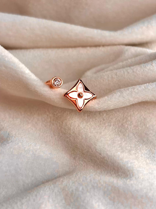 Square Clover Rose Gold plated Adjustable Ring