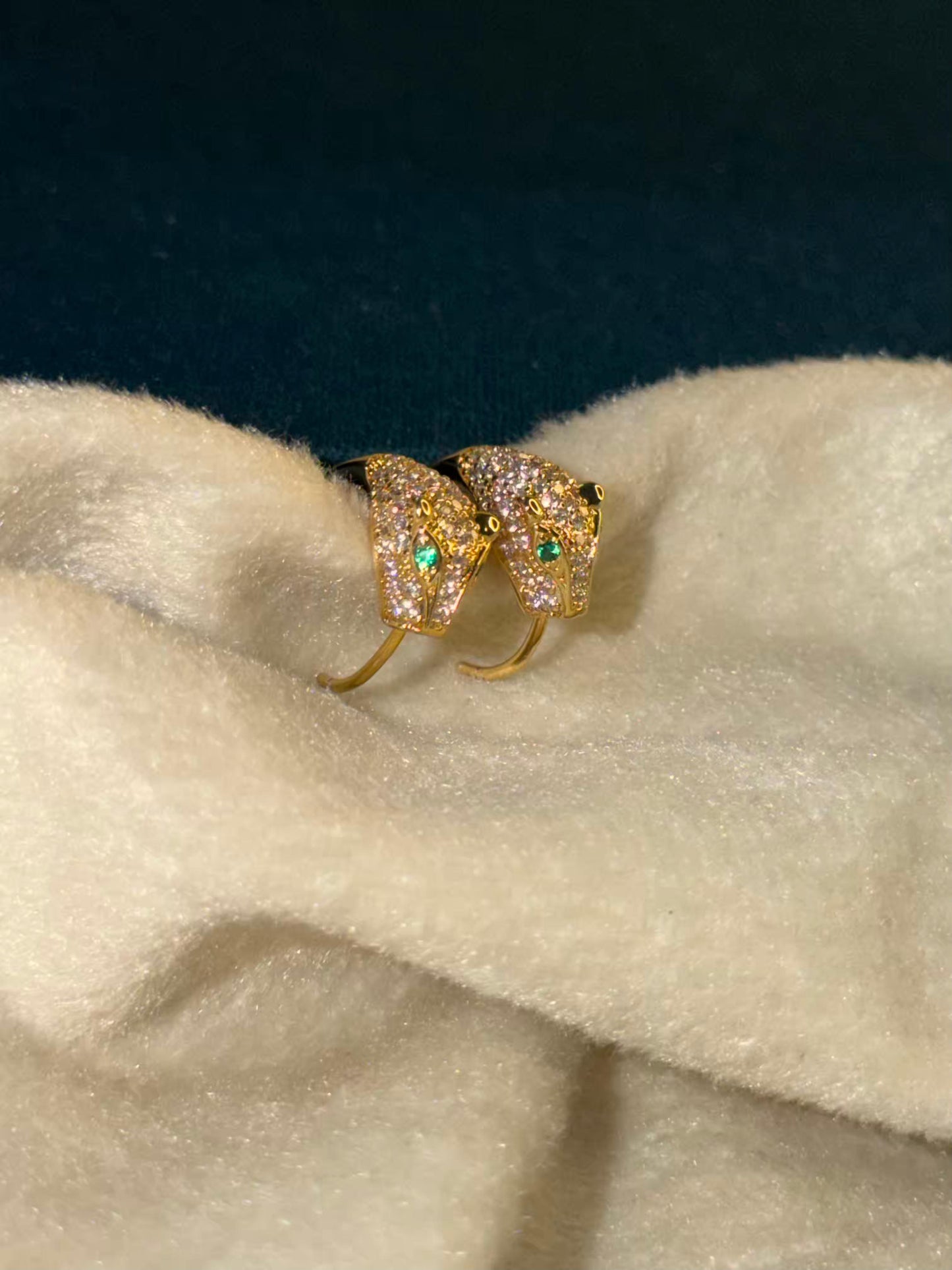 18k Gold Plated Panther Huggies Ear Studs