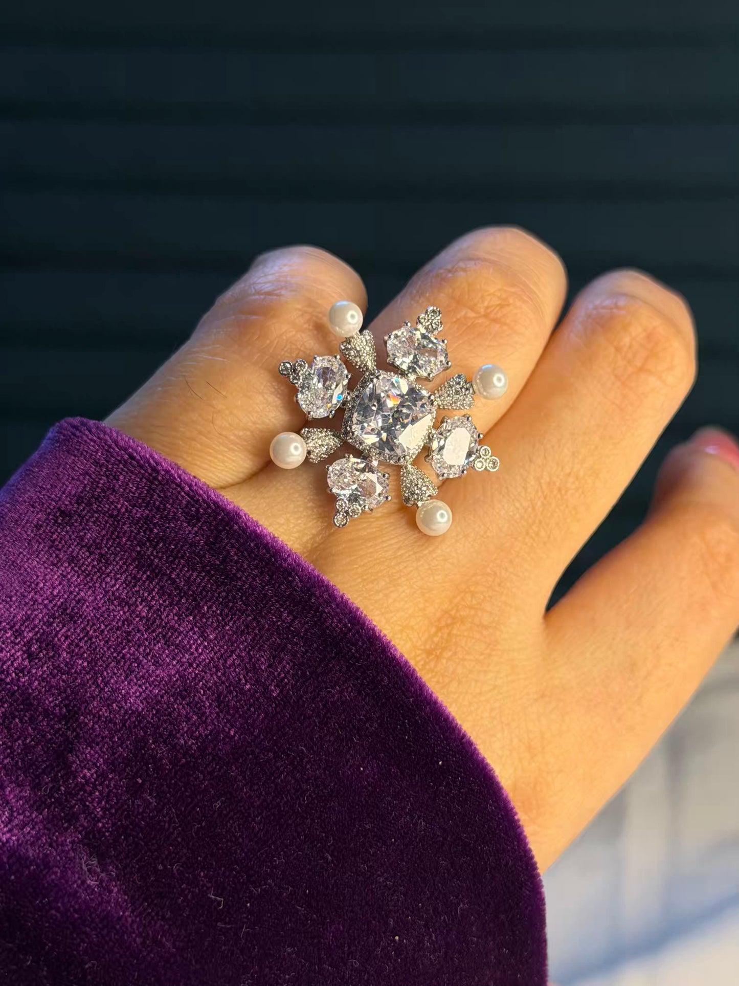 Pearl Frost Empress Silver Plated Premium Ring (Adjustable)