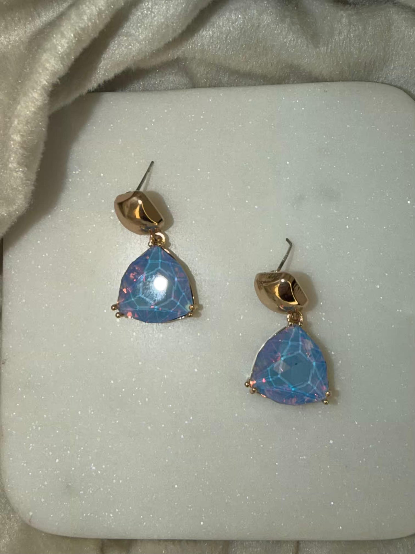 Blue Crystal Stone Gold Plated Earrings