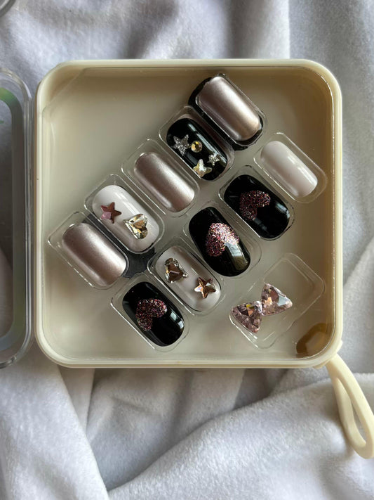 Acrylic Premium Gothic Girls  Soft Bow Fancy Press On Nails ( Set of 10 )