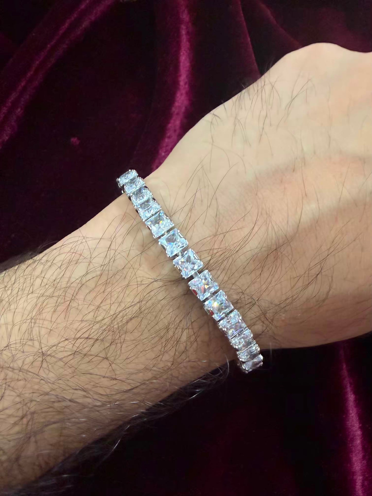 Silver Square Solitaire tennis Men Rakhi Bracelet