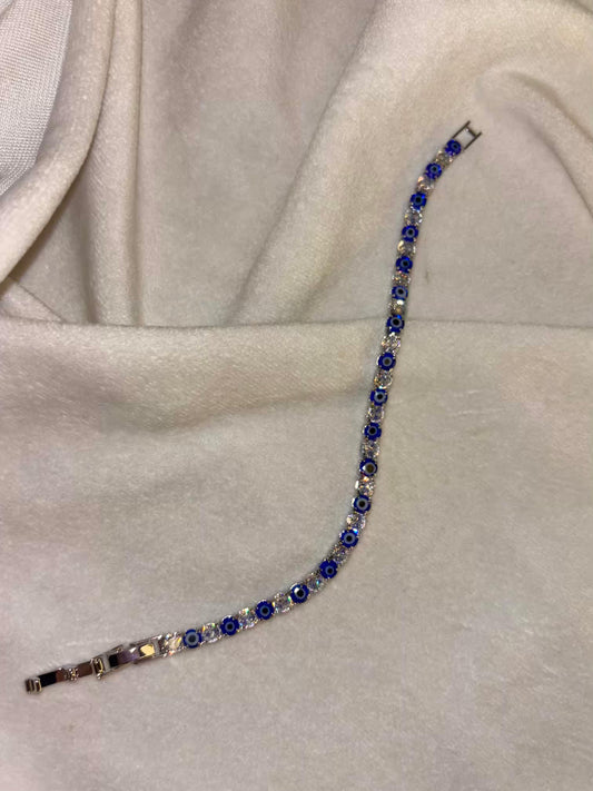 Evil Eye Blue Silver plated Premium Tennis Bracelet
