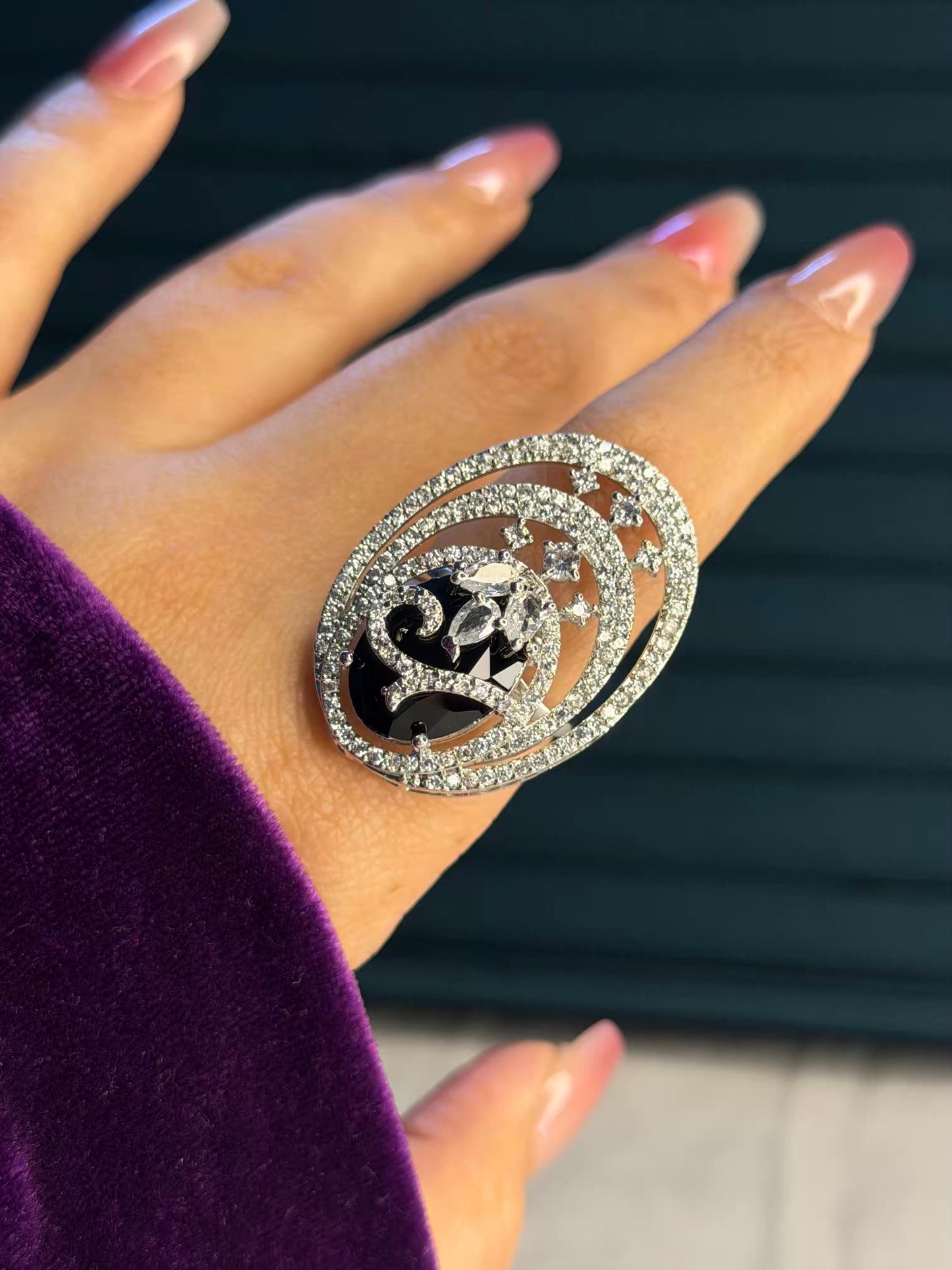 Black Classic Silver Plated Premium Ring (Adjustable)