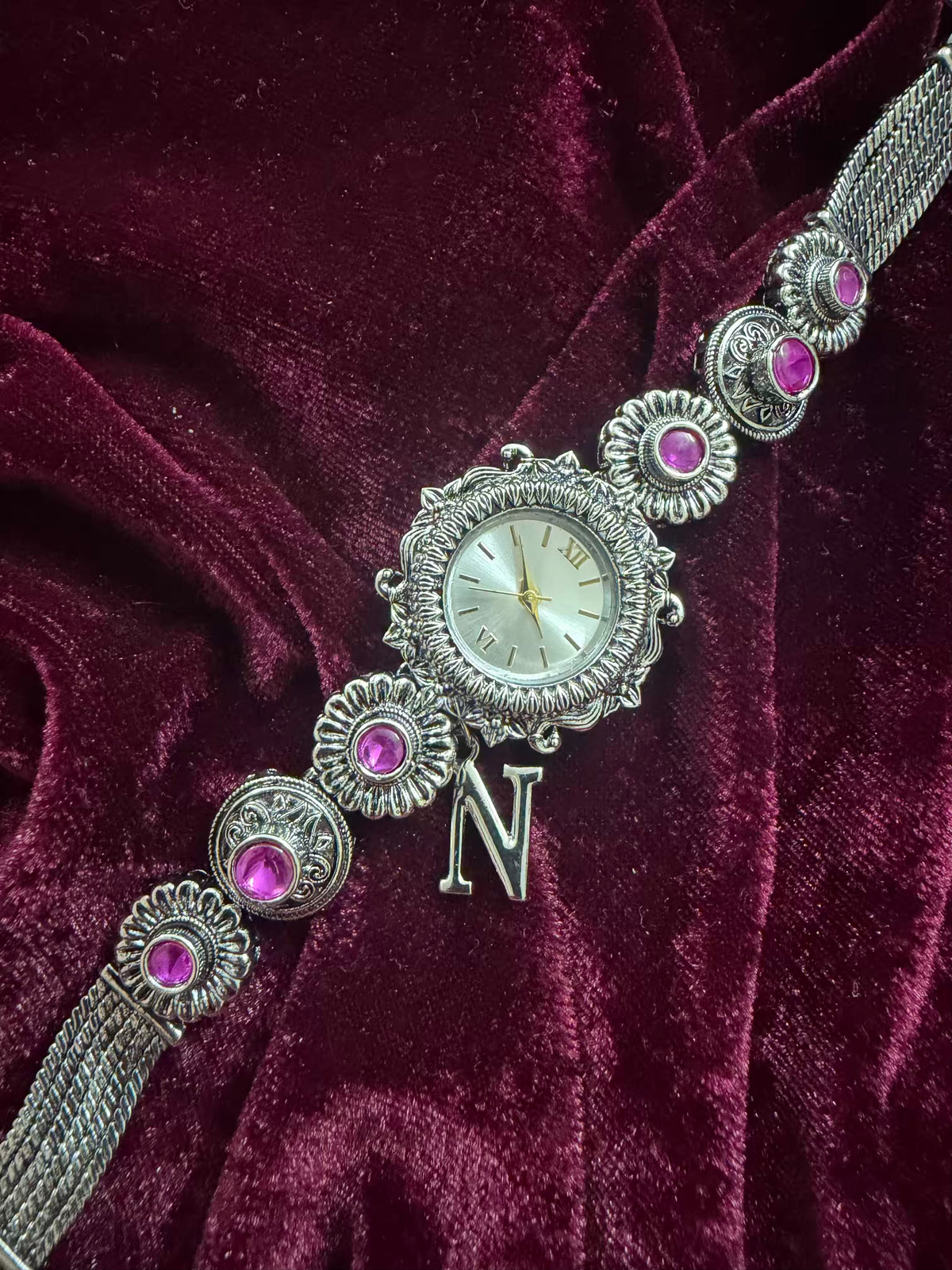 Silver-Tone Navratri Oxidised Heritage Watch