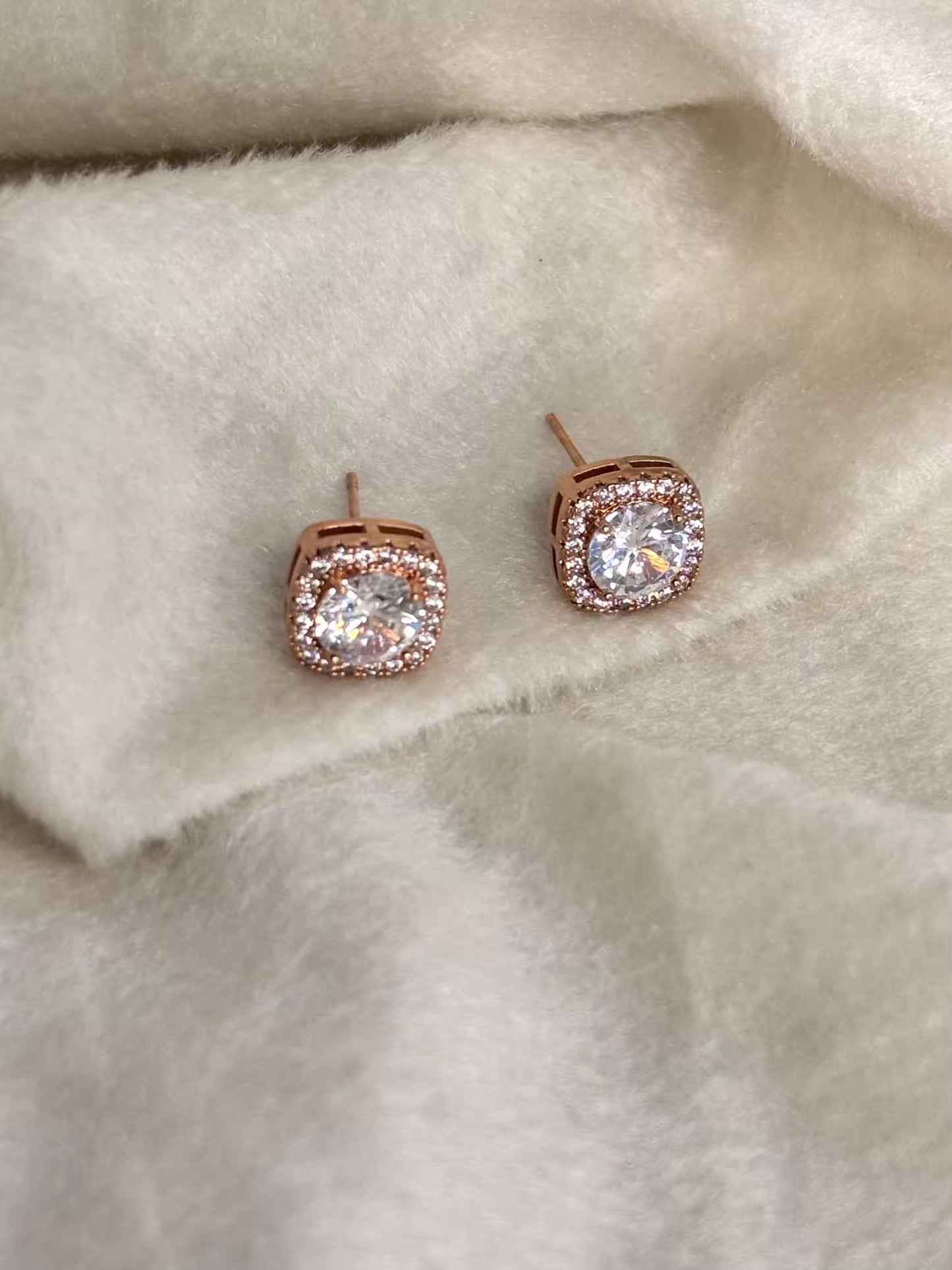 Diamond Halo Studds Rose Gold Plated Premium Earrings