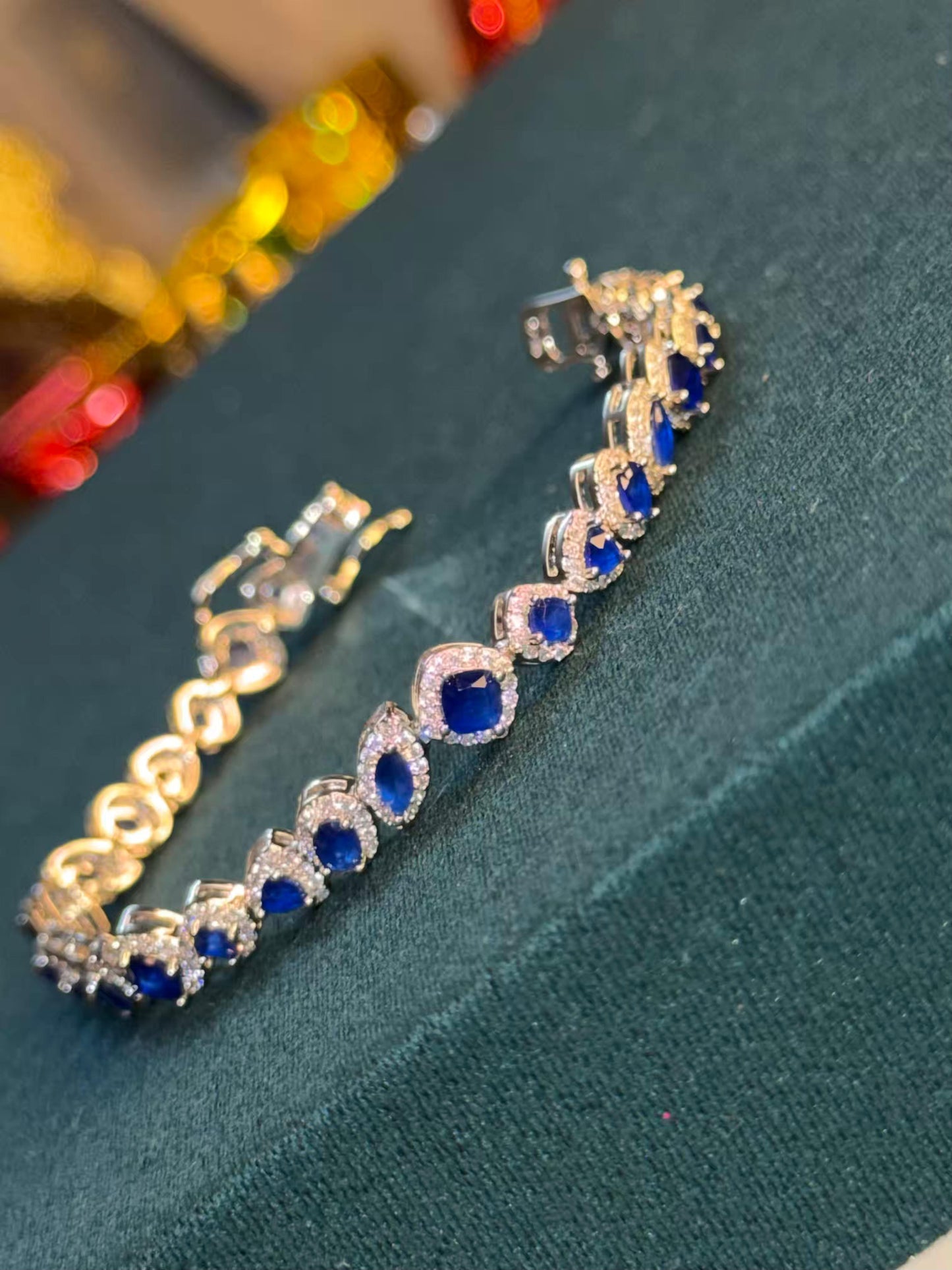 Blue Empress Halo Silver Plated Tennis Bracelet