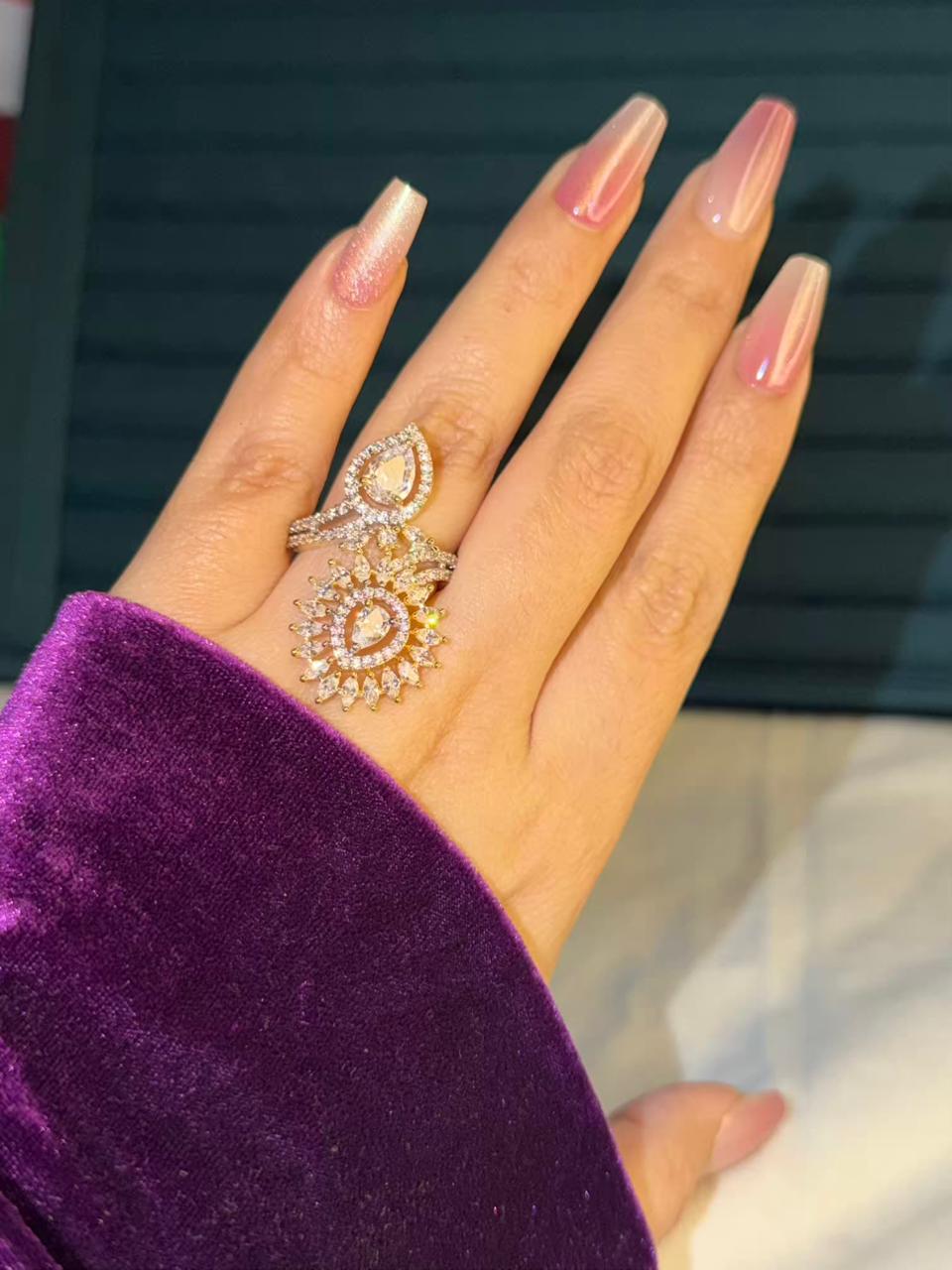 Dewdrop Majesty White Silver Plated Premium Ring (Adjustable)