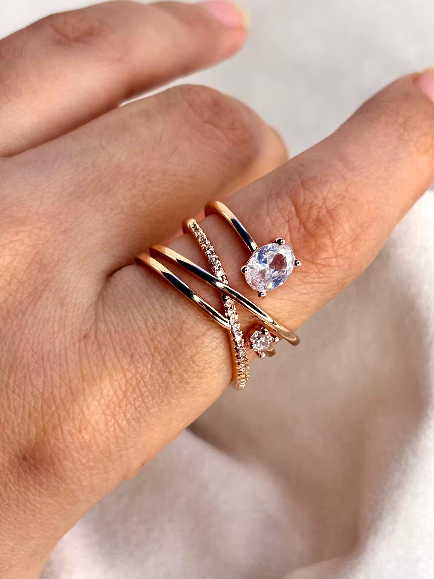 Twisted studded Rose Gold Plated Adjustable Ring
