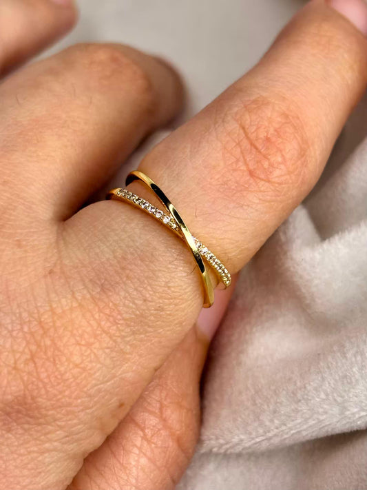 Minimal Criss Cross Ring 18K Gold Plated Adjustable Ring