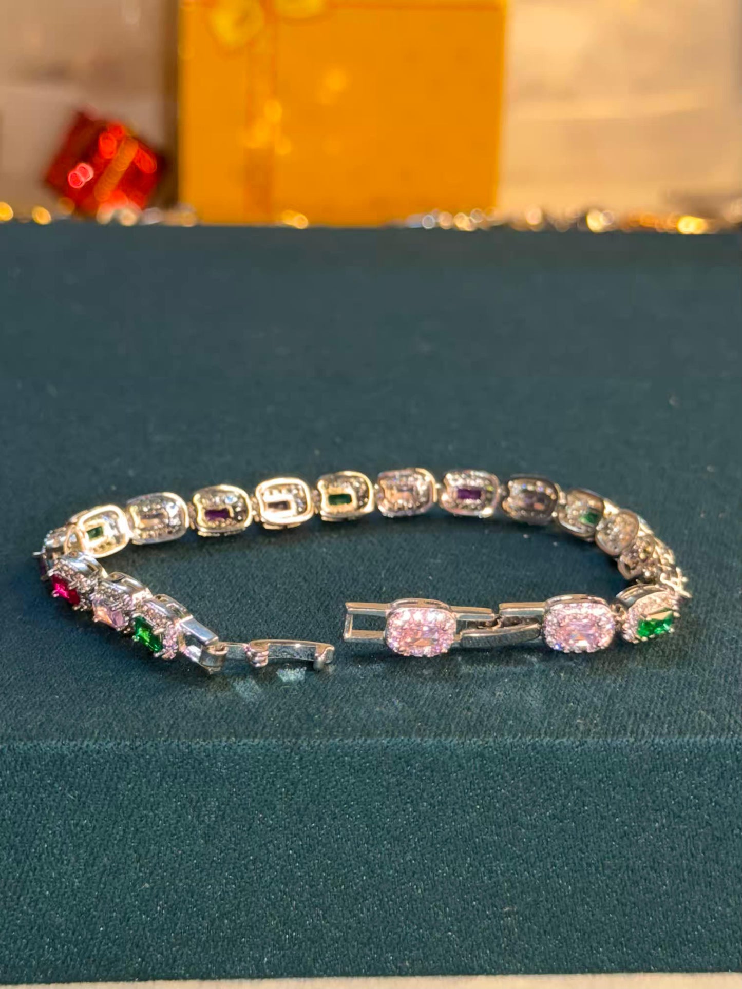 Multicolour Oval Silver Plated Tennis Bracelet
