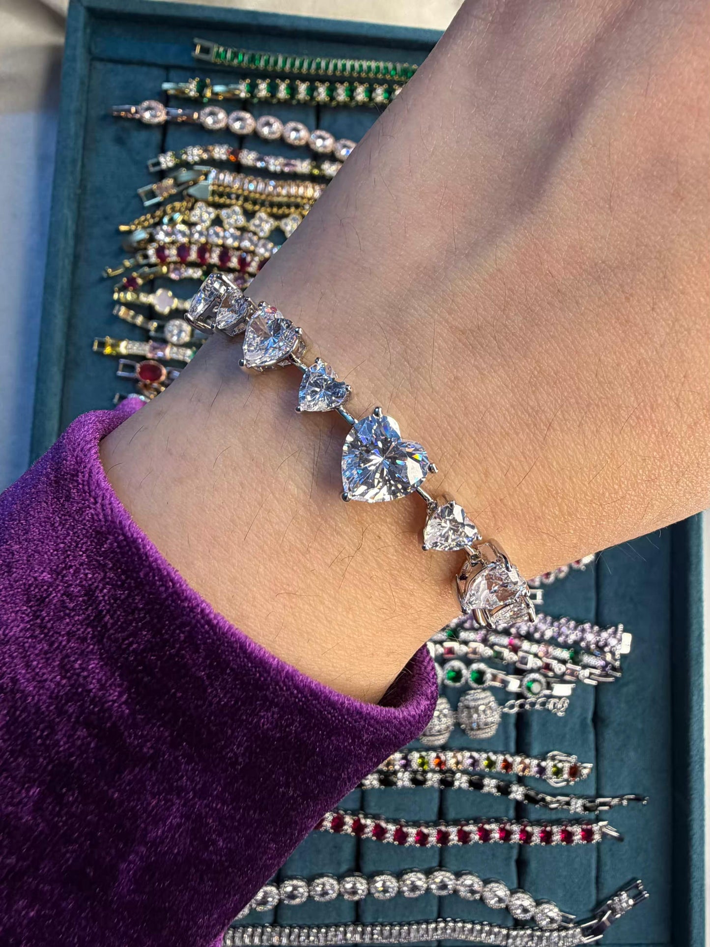 Heart Chain Silver Plated Tennis Bracelet