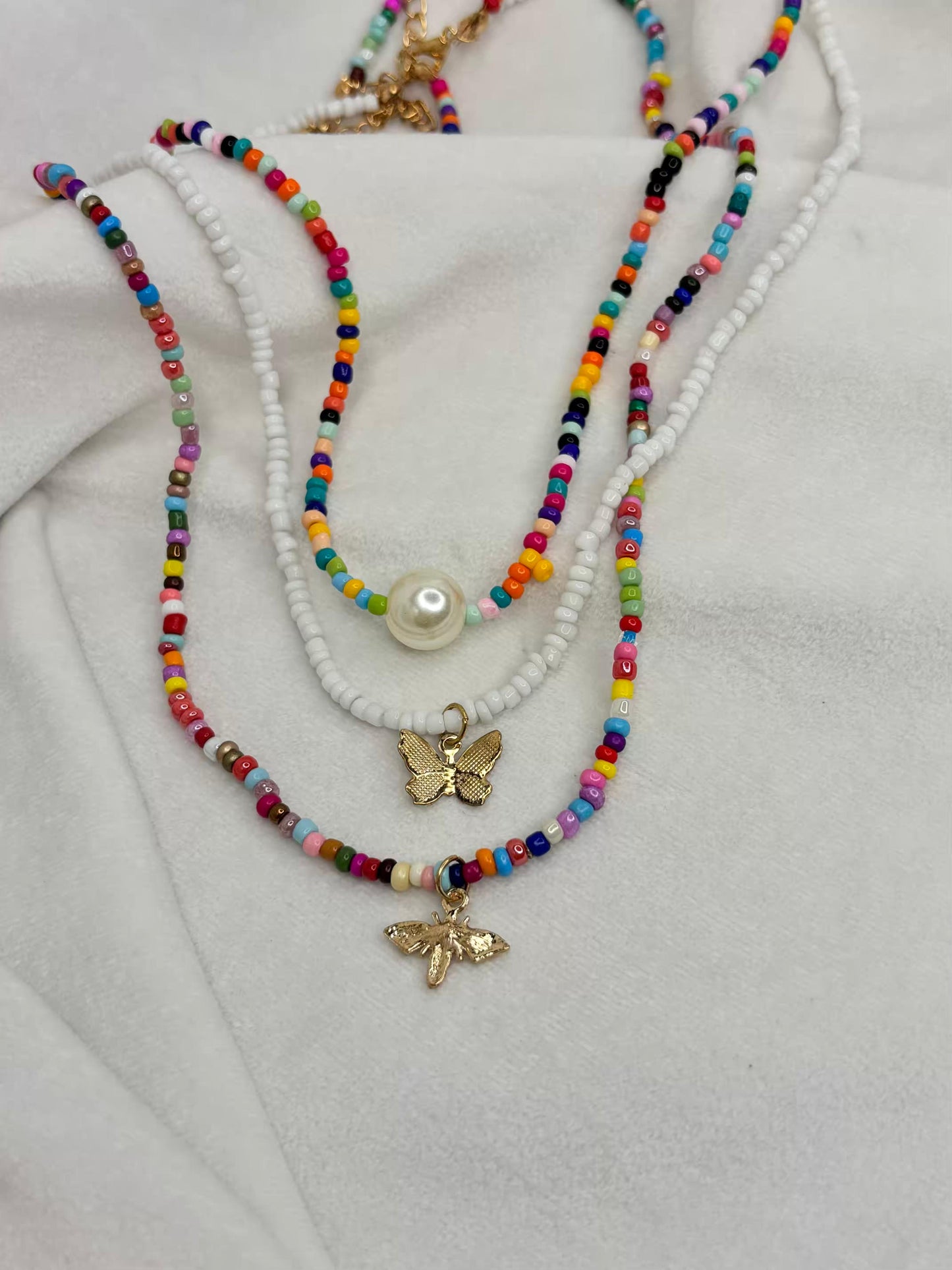 Beaded Triple Layered Necklace Premium Necklace