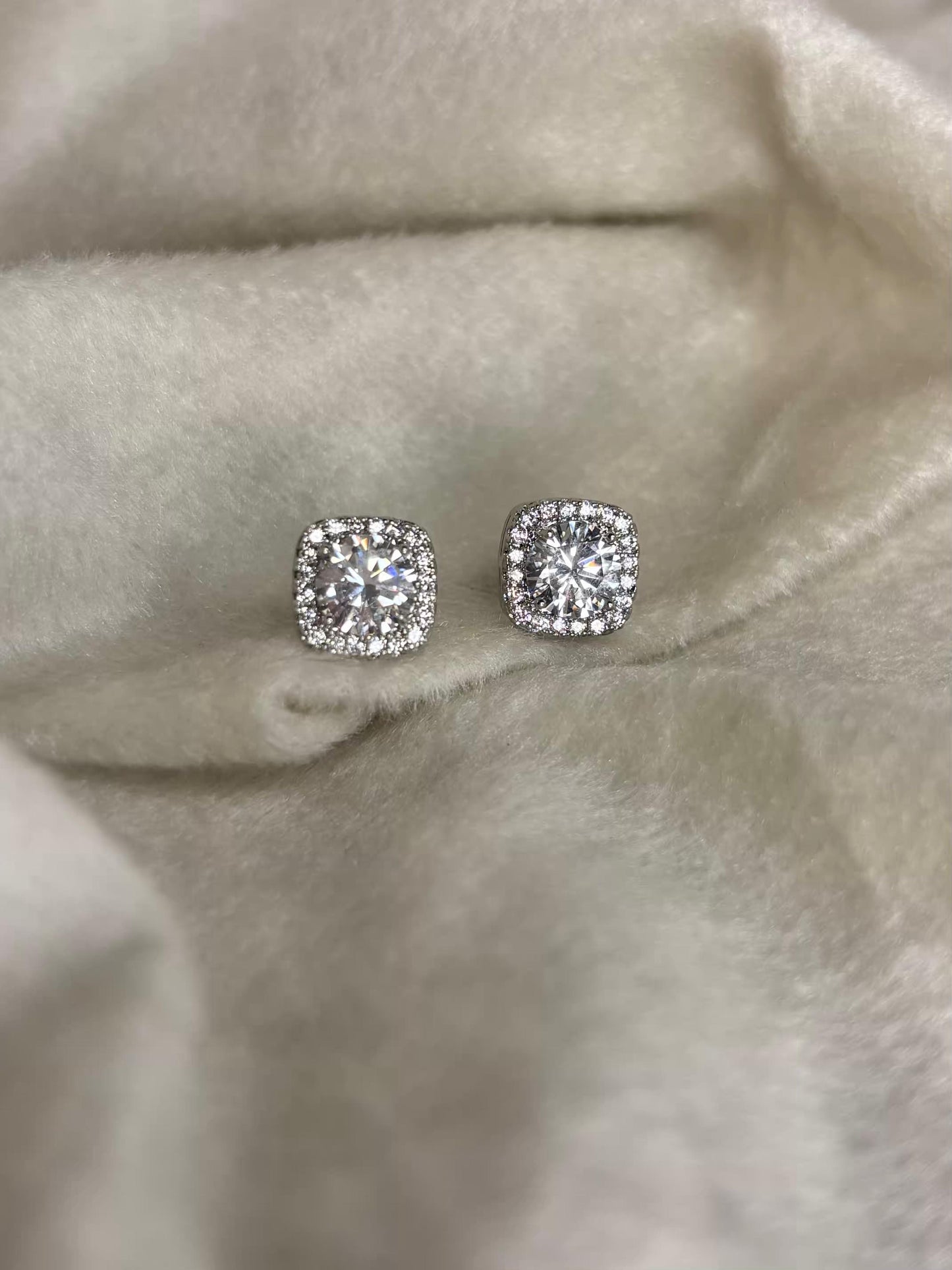 Diamond Halo Studds Earrings Silver Plated Premium Earrings