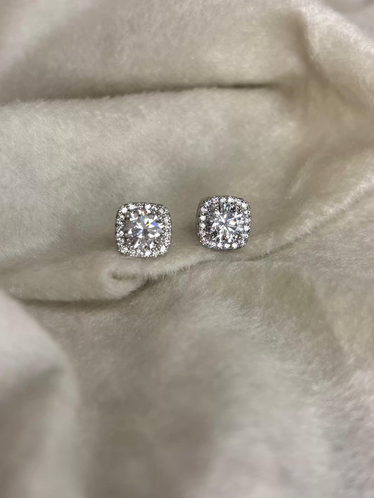 Diamond Halo Studds Earrings Silver Plated Premium Earrings