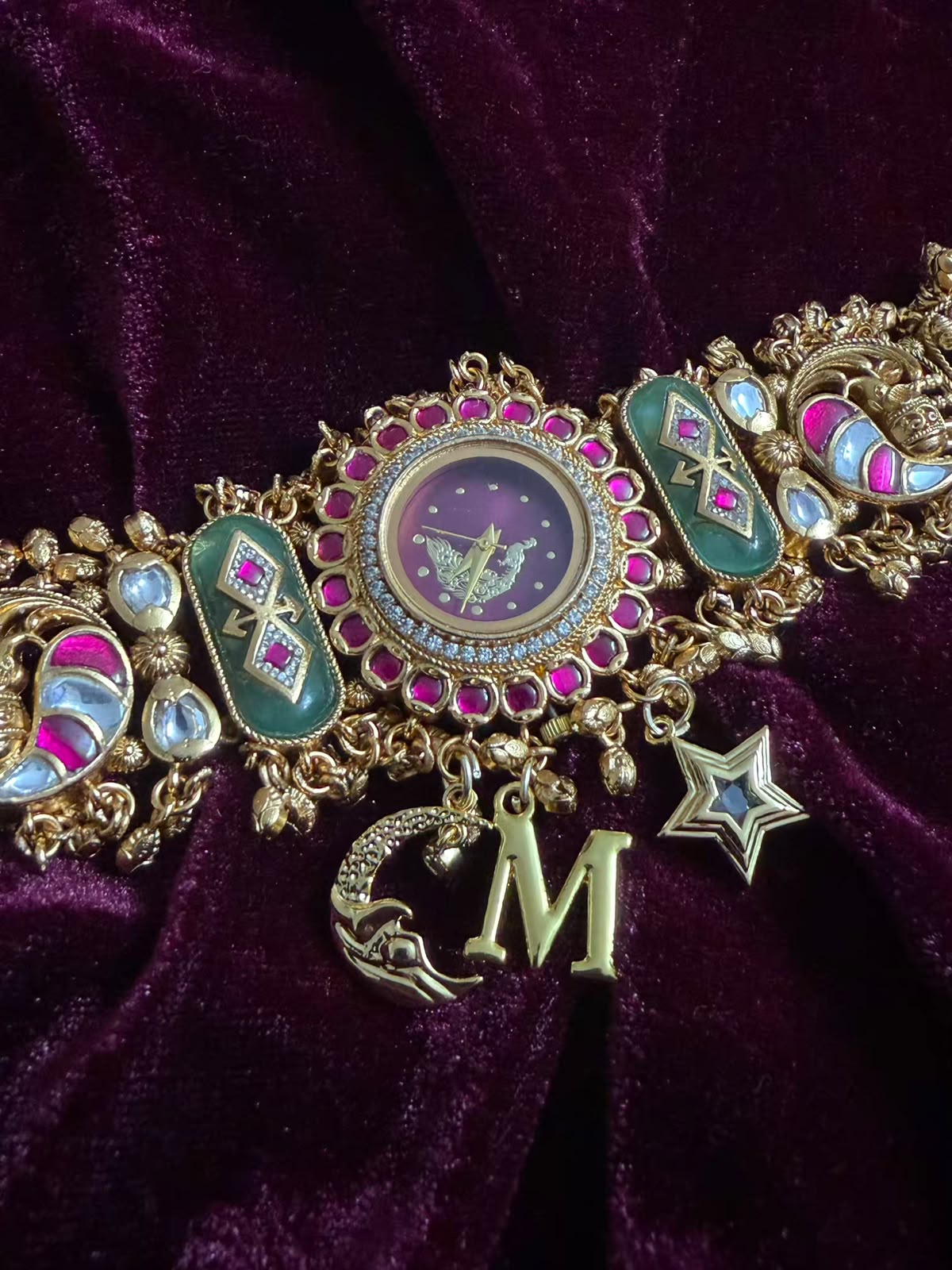 Moon Stars Peacock Dial Luxury Watch Rakhi with Charms (Free Initial)