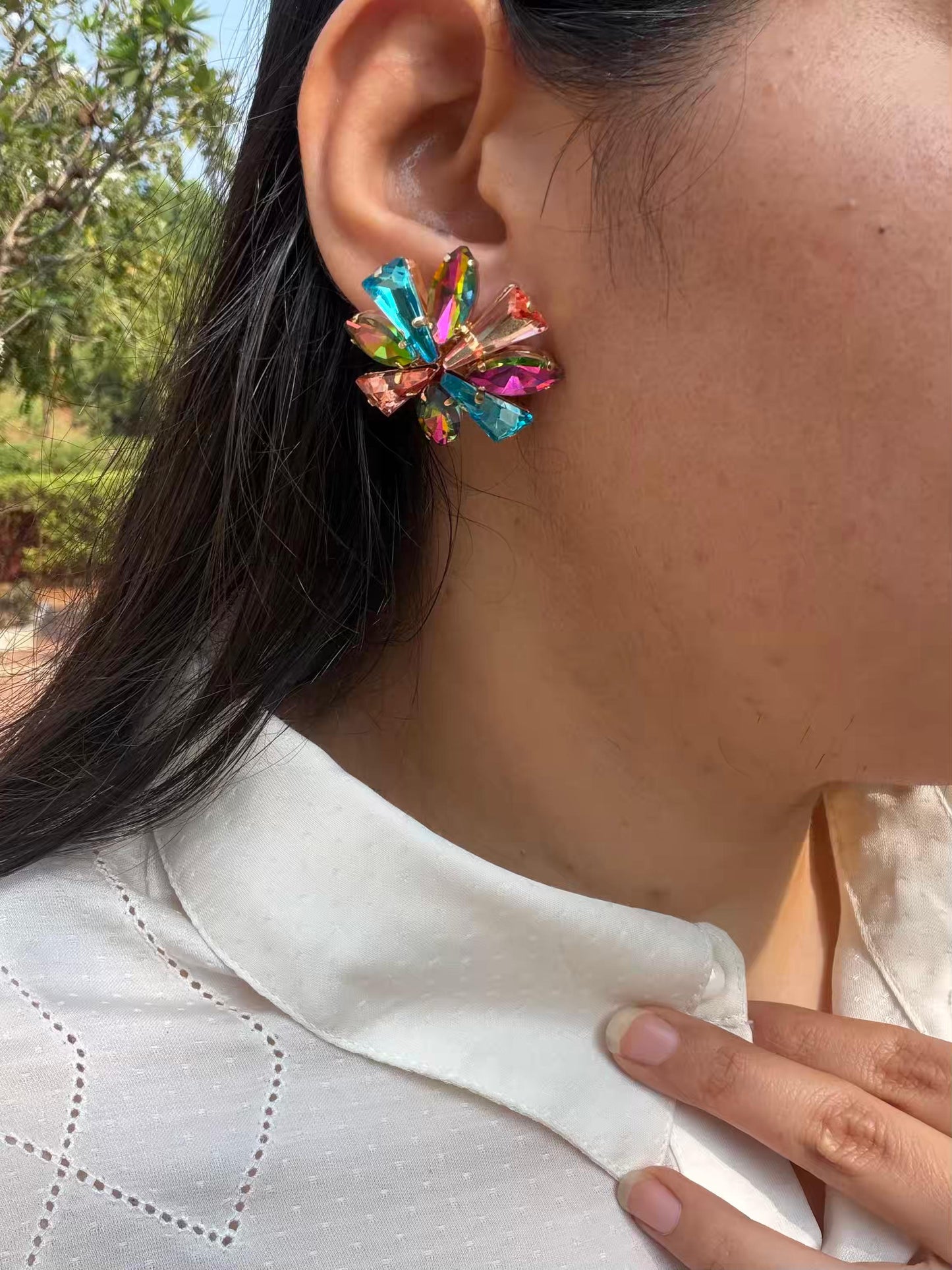 Flower Multicolour Gold Plated Earrings