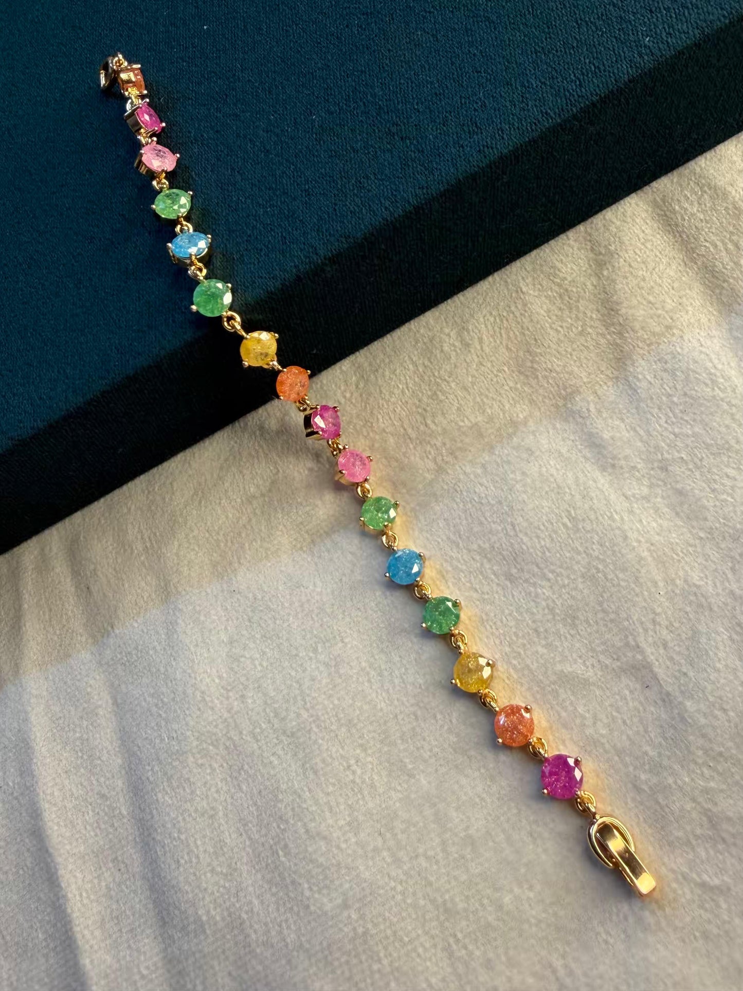 Boho Gem Cascade Gold Plated Tennis Bracelet