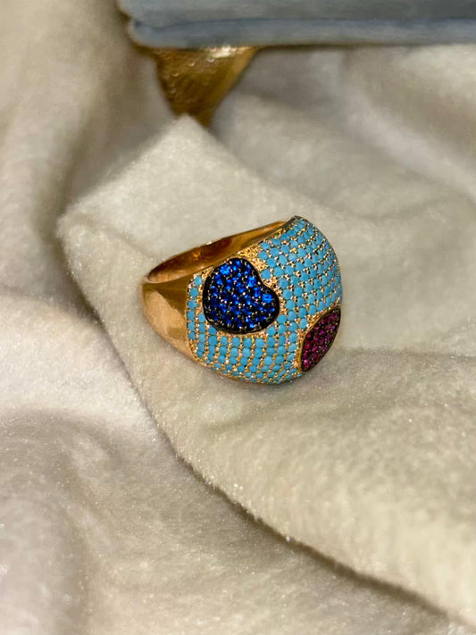 Pushtaini Teal Motif Premium Ring - 18K Gold Plated