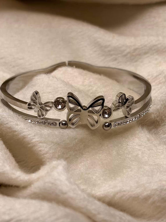 For Thin Wrist Silver Butterfly Triad Bangle Silver plated Premium Bangle 2.2 - 2.4 Size