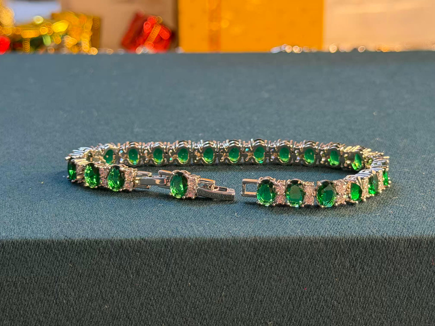 Emerald Aura Luxe Silver Plated Tennis Bracelet