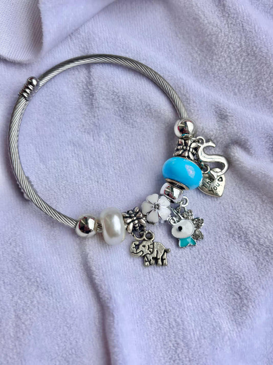 Pandora Charms Puppy Bracelet With Customised Initial  ( Silver )