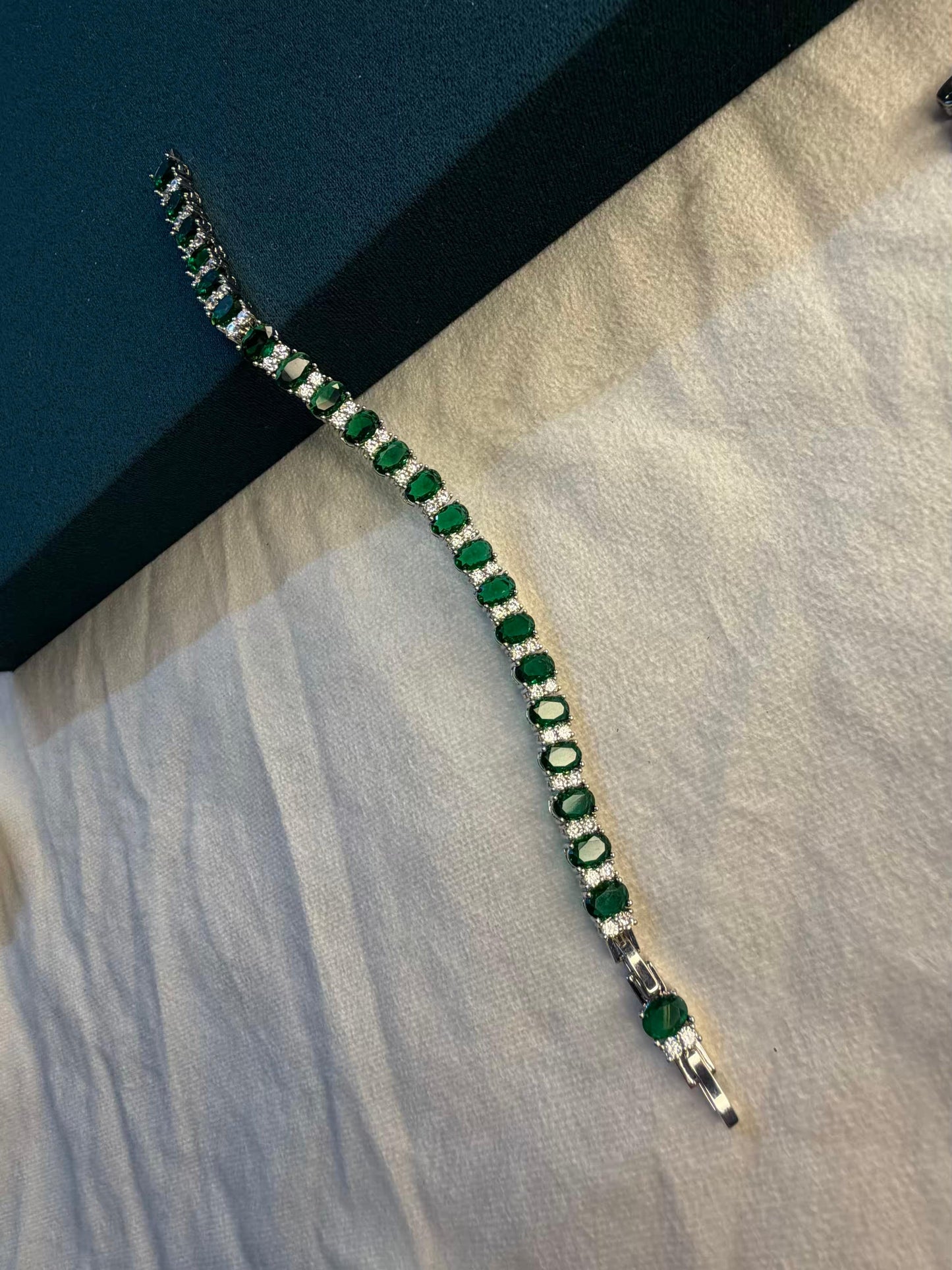 Emerald Aura Luxe Silver Plated Tennis Bracelet