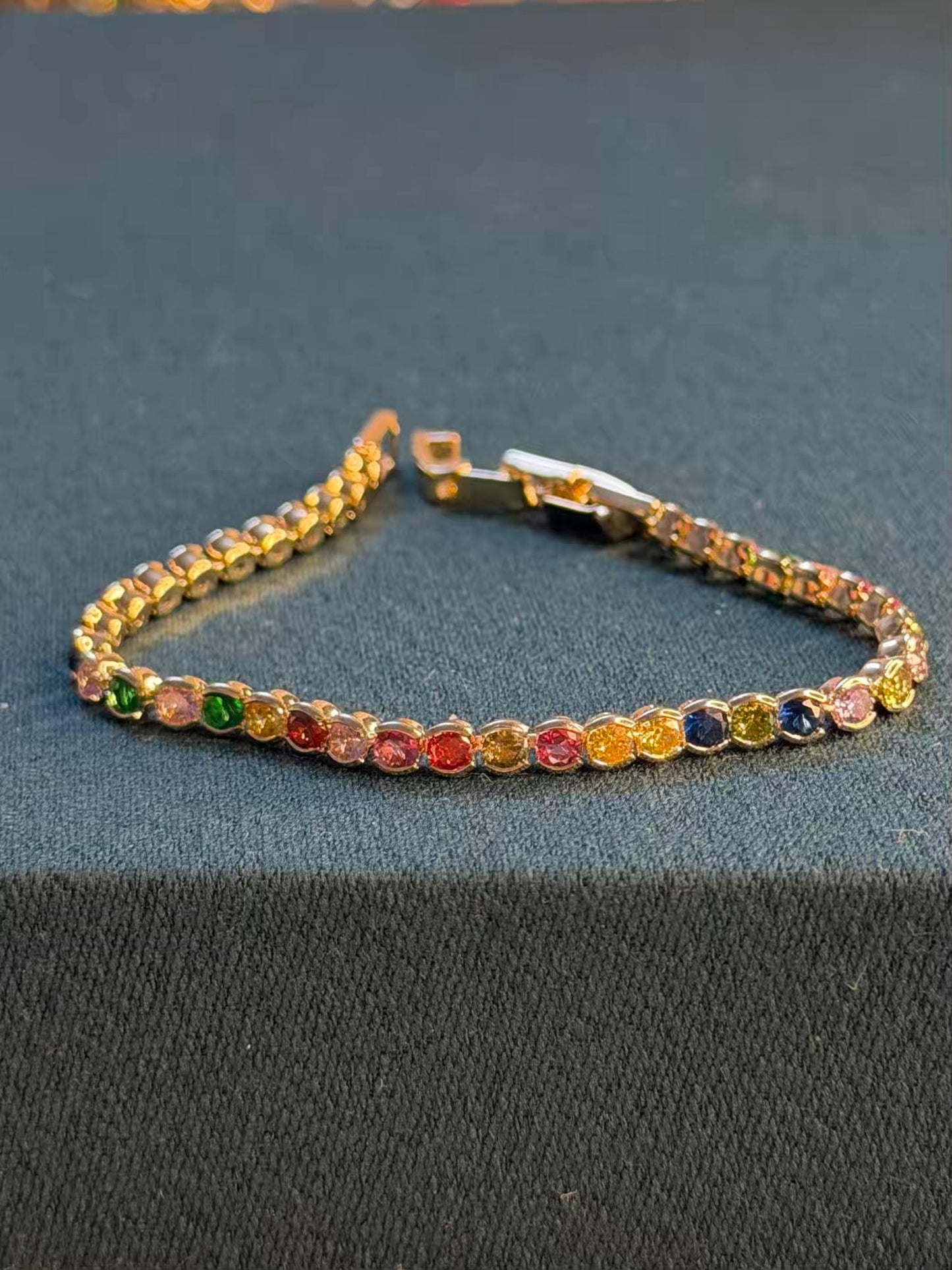 Multicolored Sequence Stones Silver Plated Tennis Bracelet