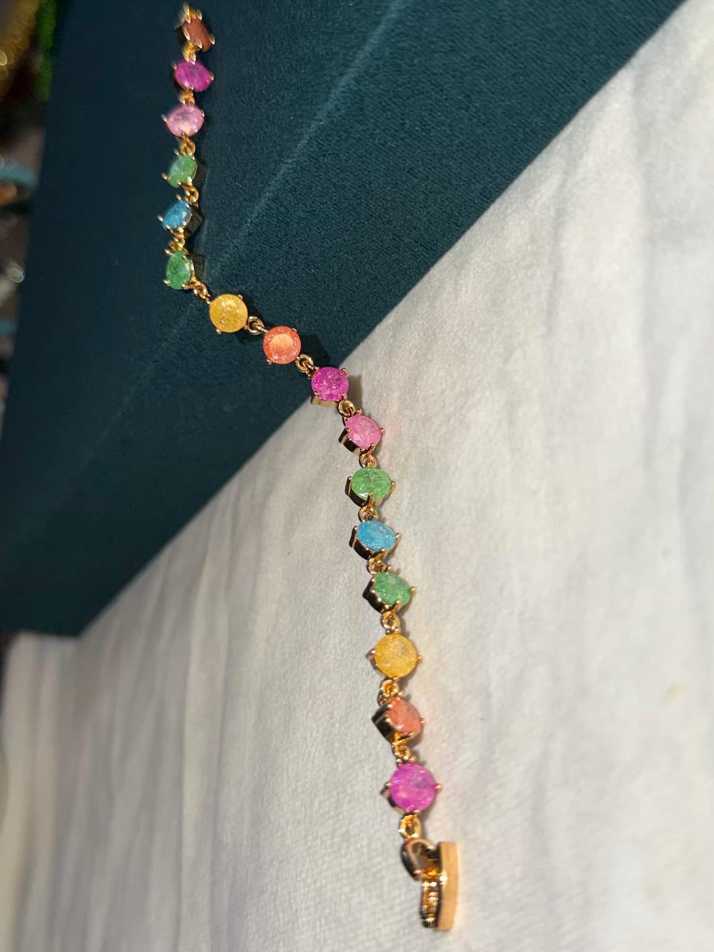 Boho Gem Cascade Gold Plated Tennis Bracelet