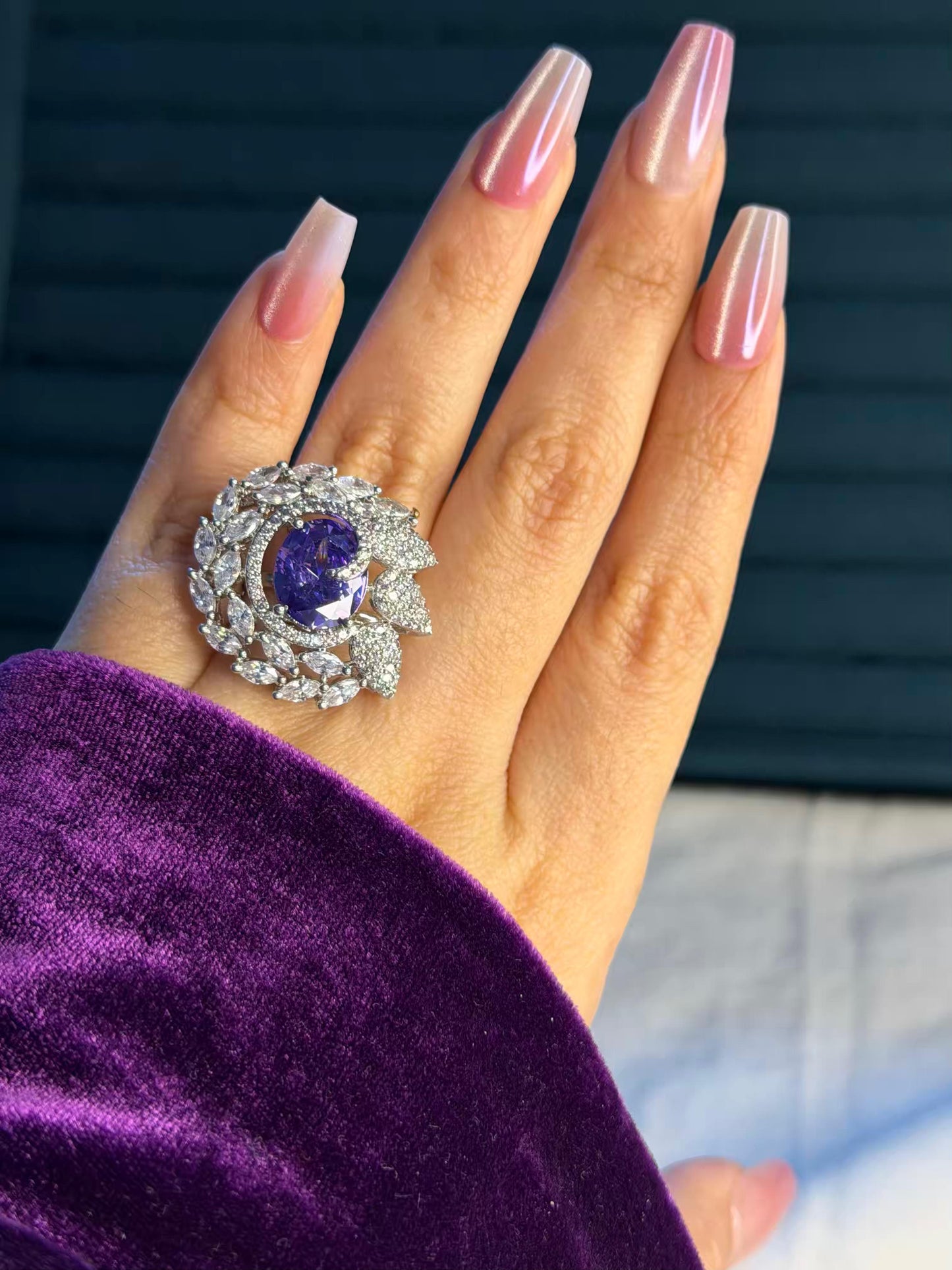 Lavender Whirl Silver Plated Premium Ring (Adjustable)