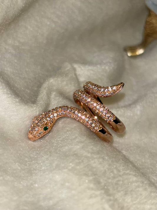 Twined Snake Studded Rose Gold Plated Premium Ring