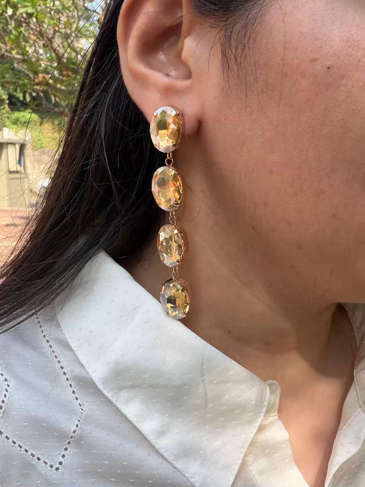 Golden Colour Stone Gold Plated Earrings