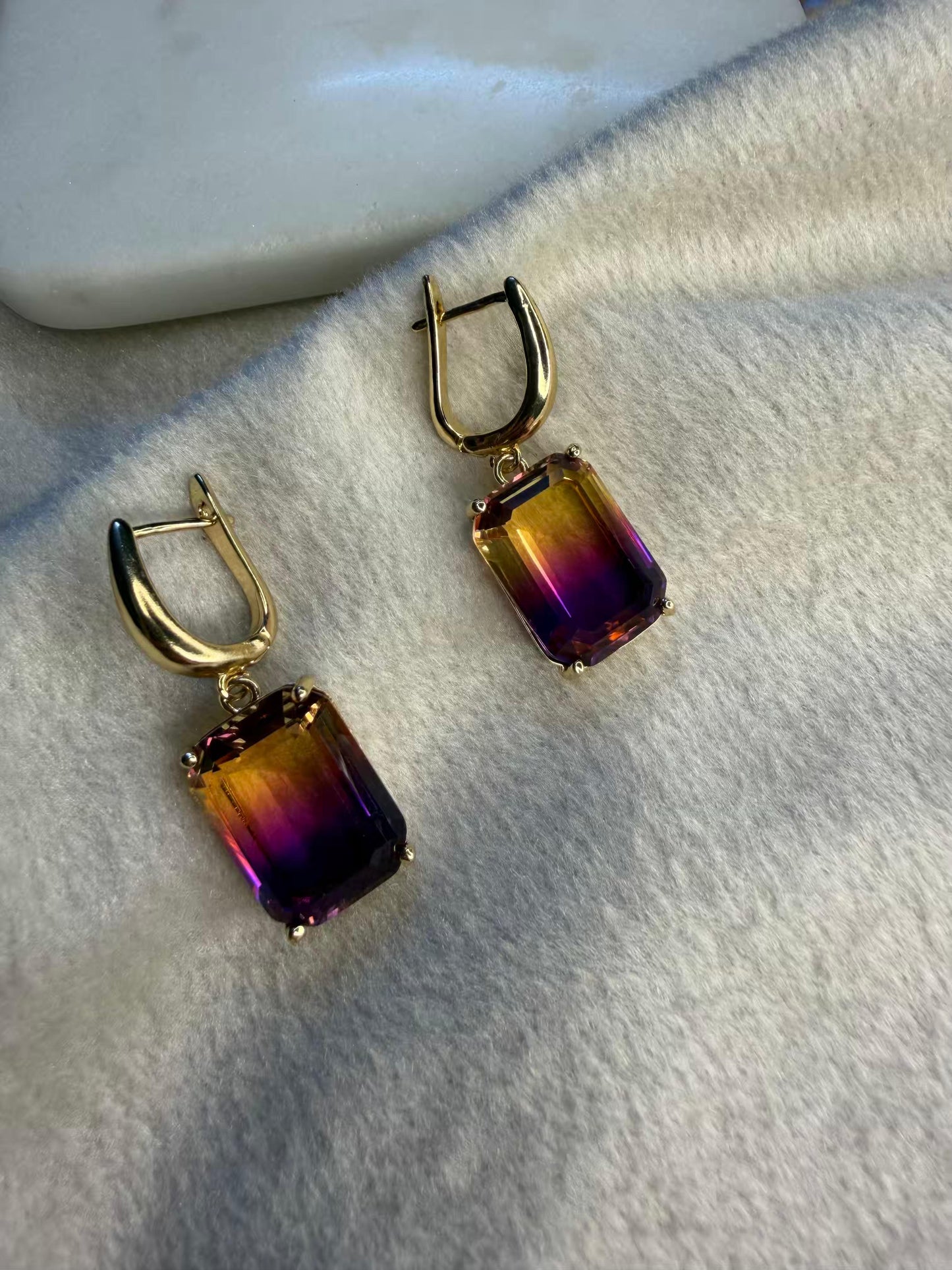 Sunset Ametrine Stud Gold Plated Earrings