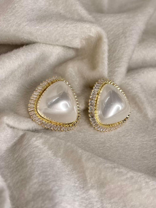 Gold Trimmed Pearl Earrings 18K Gold Plated Premium Earrings