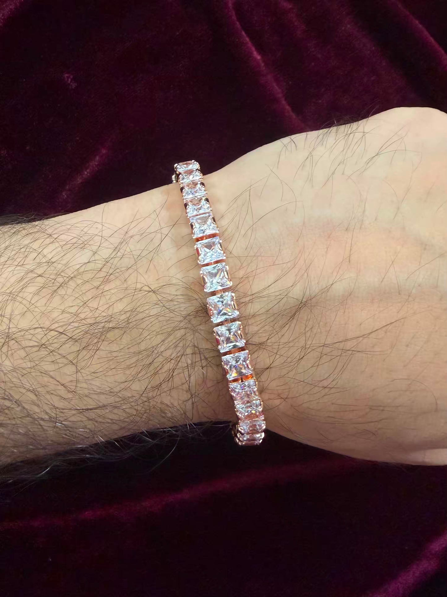 Rose Gold Square Solitaire Tennis Men Rakhi Bracelet