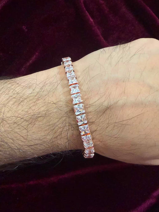 Rose Gold Square Solitaire Tennis Men Rakhi Bracelet