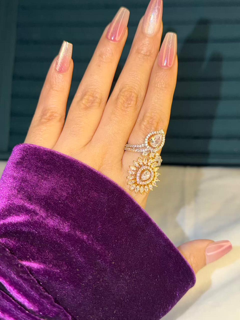 Dewdrop Majesty White Silver Plated Premium Ring (Adjustable)