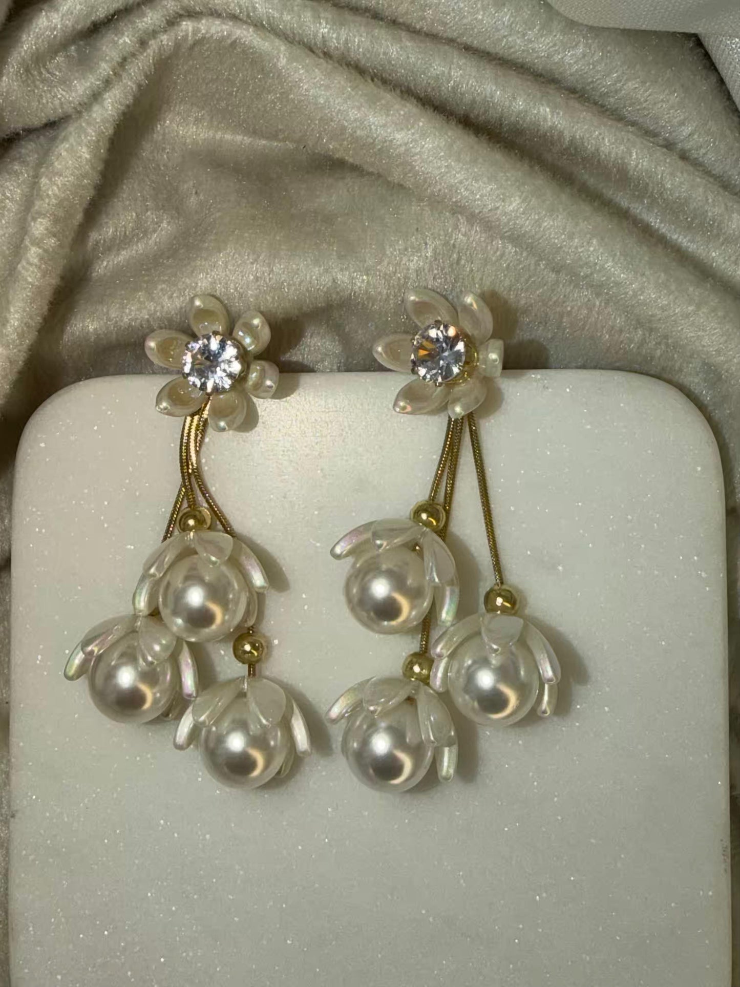 White Mini Flower Shaped Gold Plated Earrings