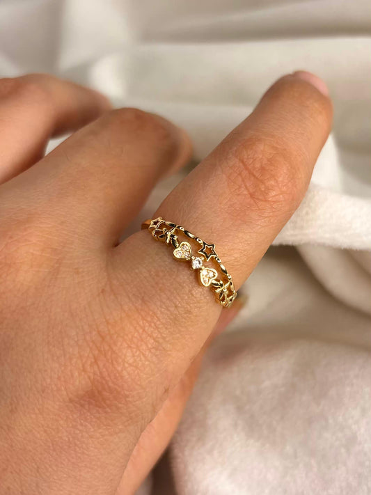 Carved Hearts Ring 18K Gold plated Adjustable Ring